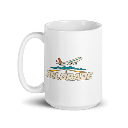 Belgrade — white mug, 15 oz, left side, logo on both sides
