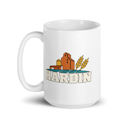 Hardin — white mug, 15 oz, left side, logo on both sides