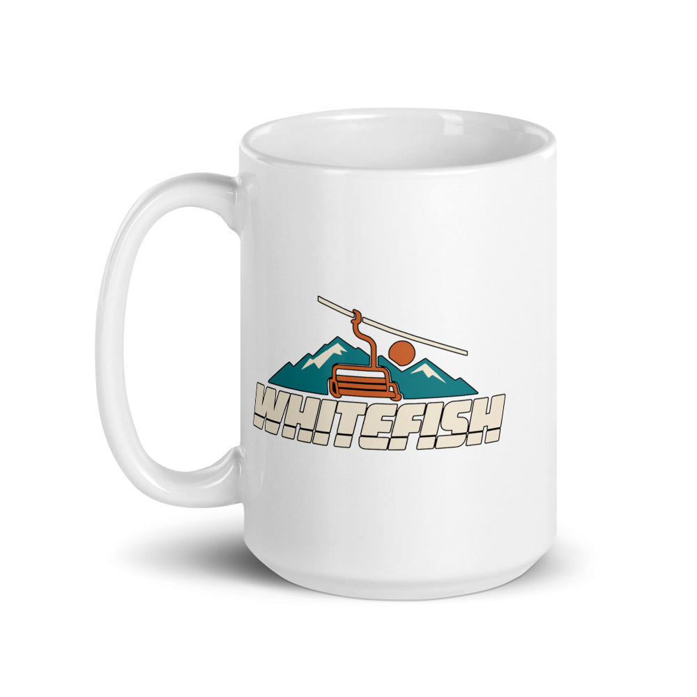 Whitefish — white mug, 15 oz, left side, logo on both sides