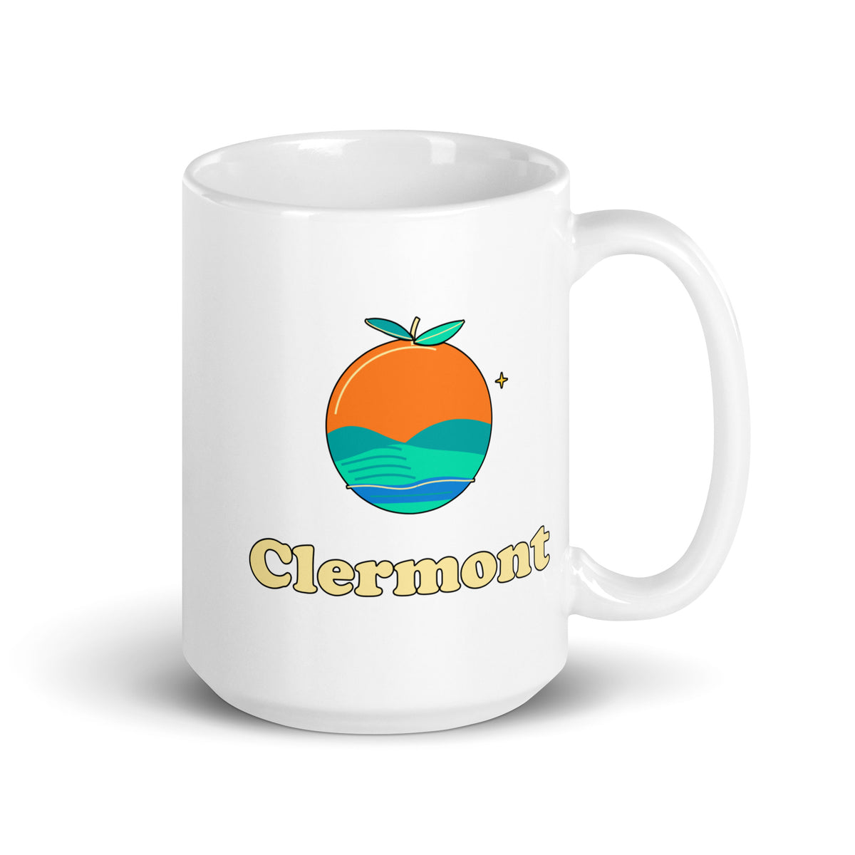Clermont — White mug, 15 oz, right side, logo on both sides