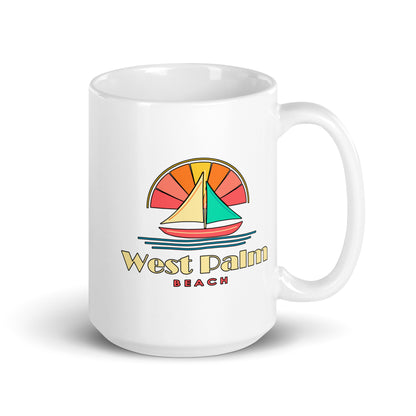 West Palm Beach — White mug, 15 oz, right side, logo on both sides