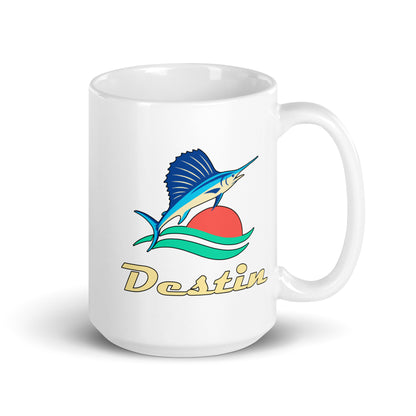Destin — White mug, 15 oz, right side, logo on both sides