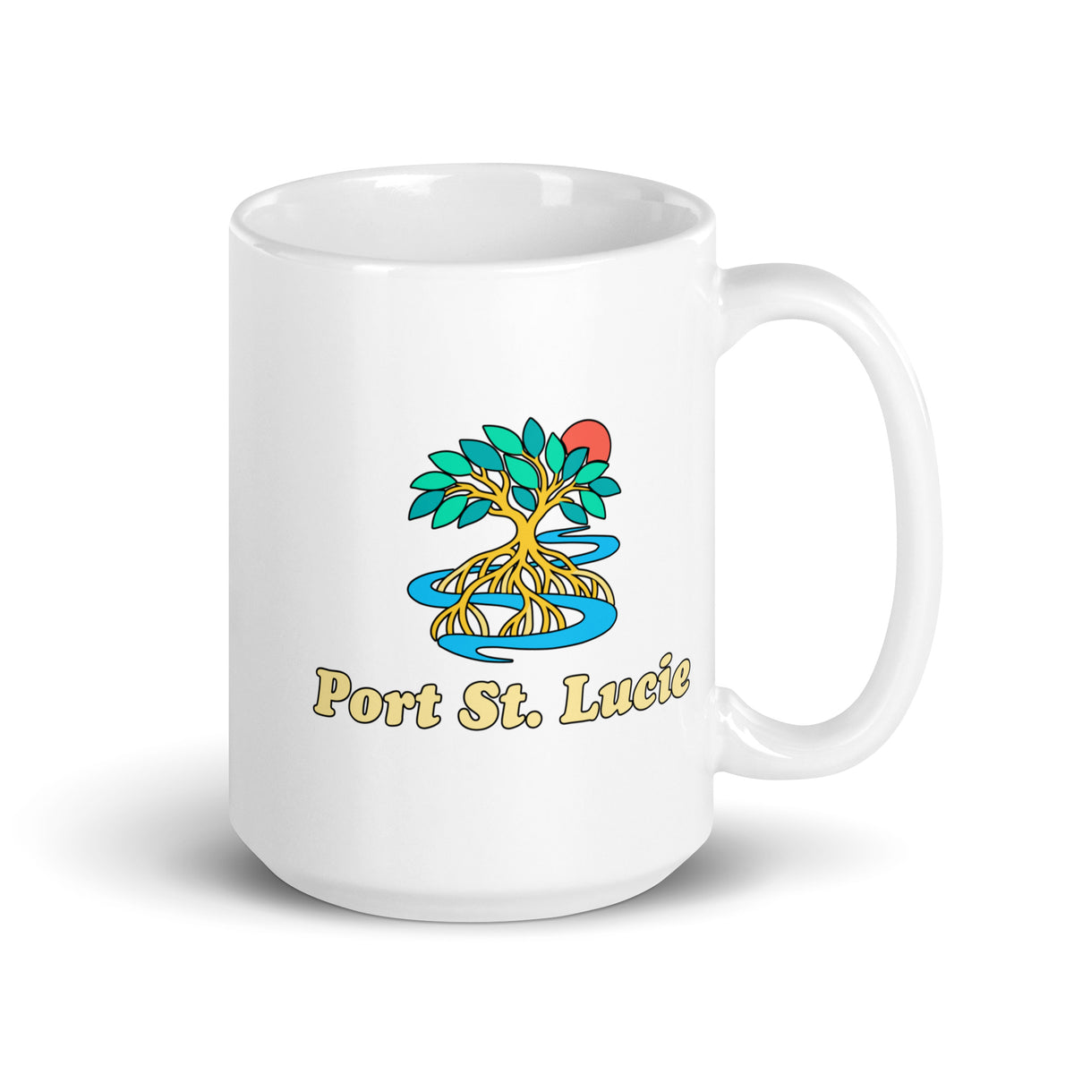 Port St. Lucie — White mug, 15 oz, right side, logo on both sides