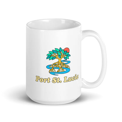 Port St. Lucie — White mug, 15 oz, right side, logo on both sides