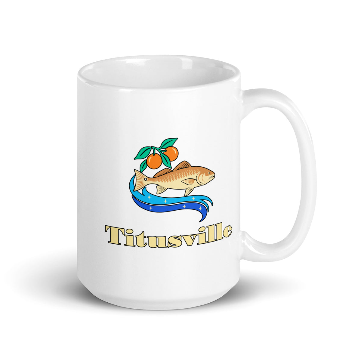 Titusville — White mug, 15 oz, right side, logo on both sides