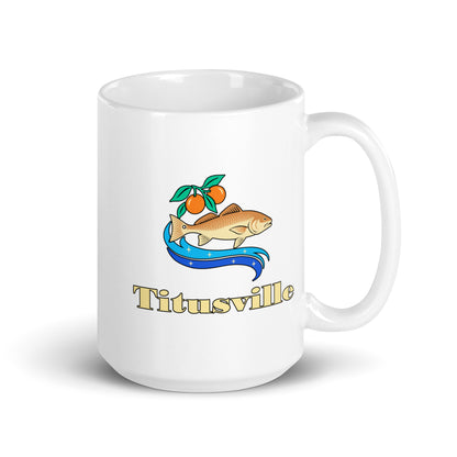 Titusville — White mug, 15 oz, right side, logo on both sides
