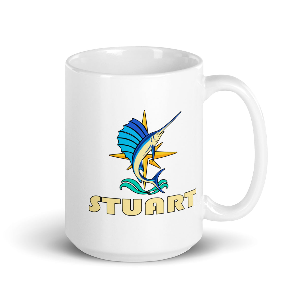 Stuart — White mug, 15 oz, right side, logo on both sides