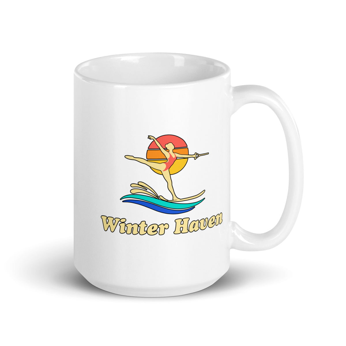 Winter Haven — White mug, 15 oz, right side, logo on both sides