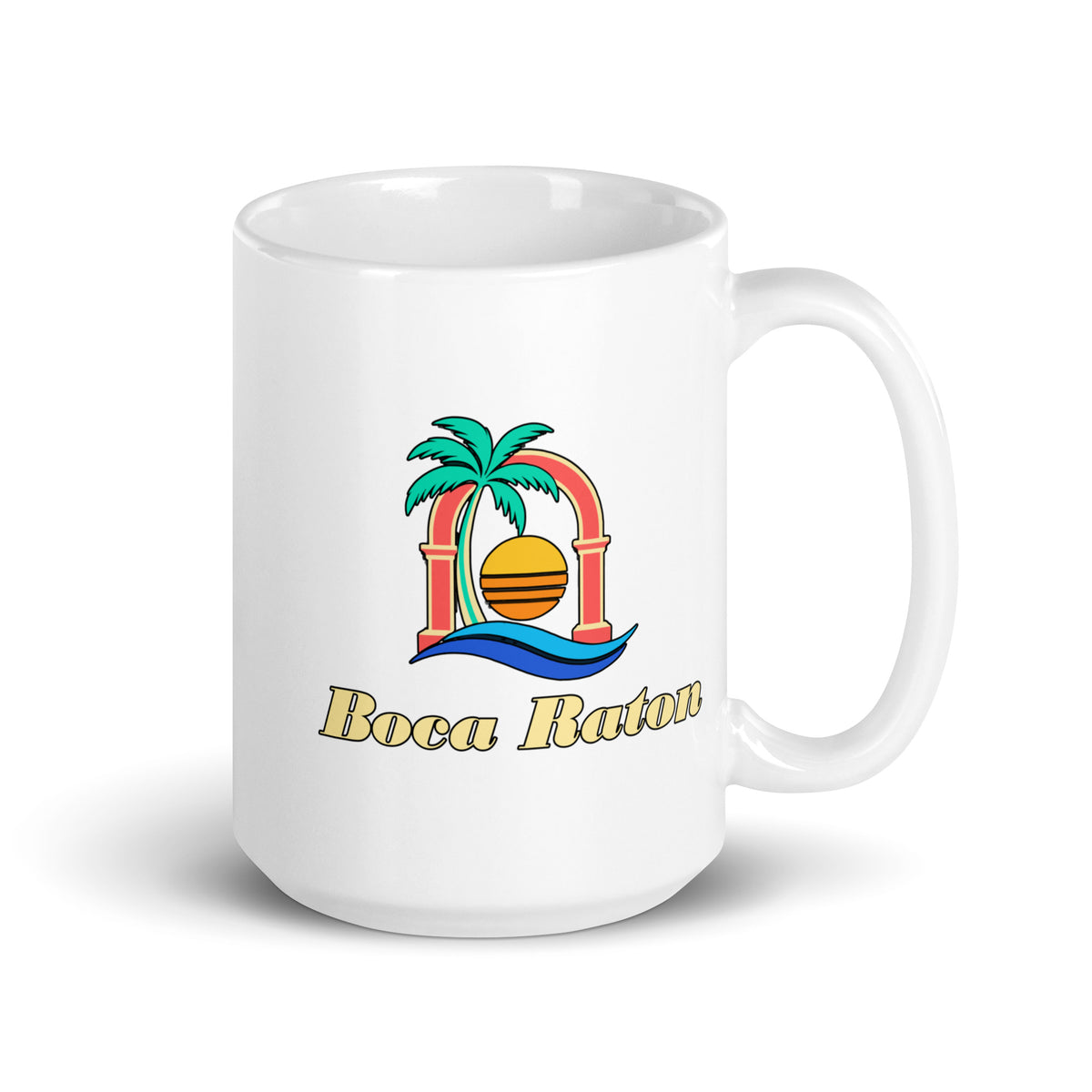 Boca Raton — White mug, 15 oz, right side, logo on both sides