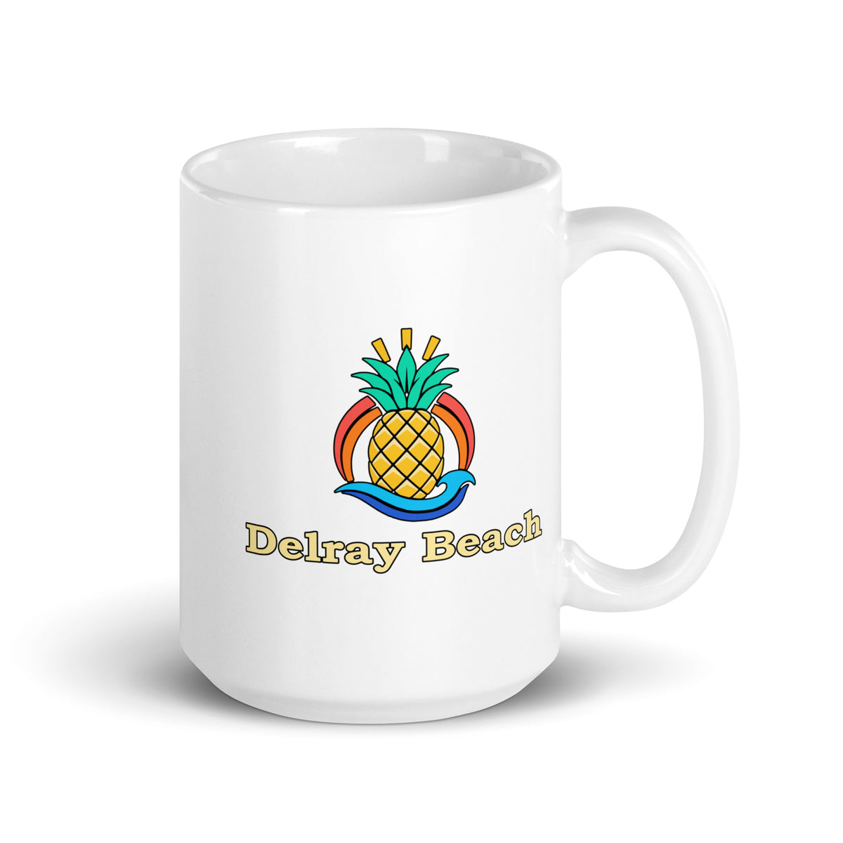 Delray Beach — White mug, 15 oz, right side, logo on both sides
