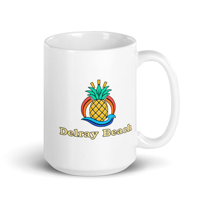 Delray Beach — White mug, 15 oz, right side, logo on both sides