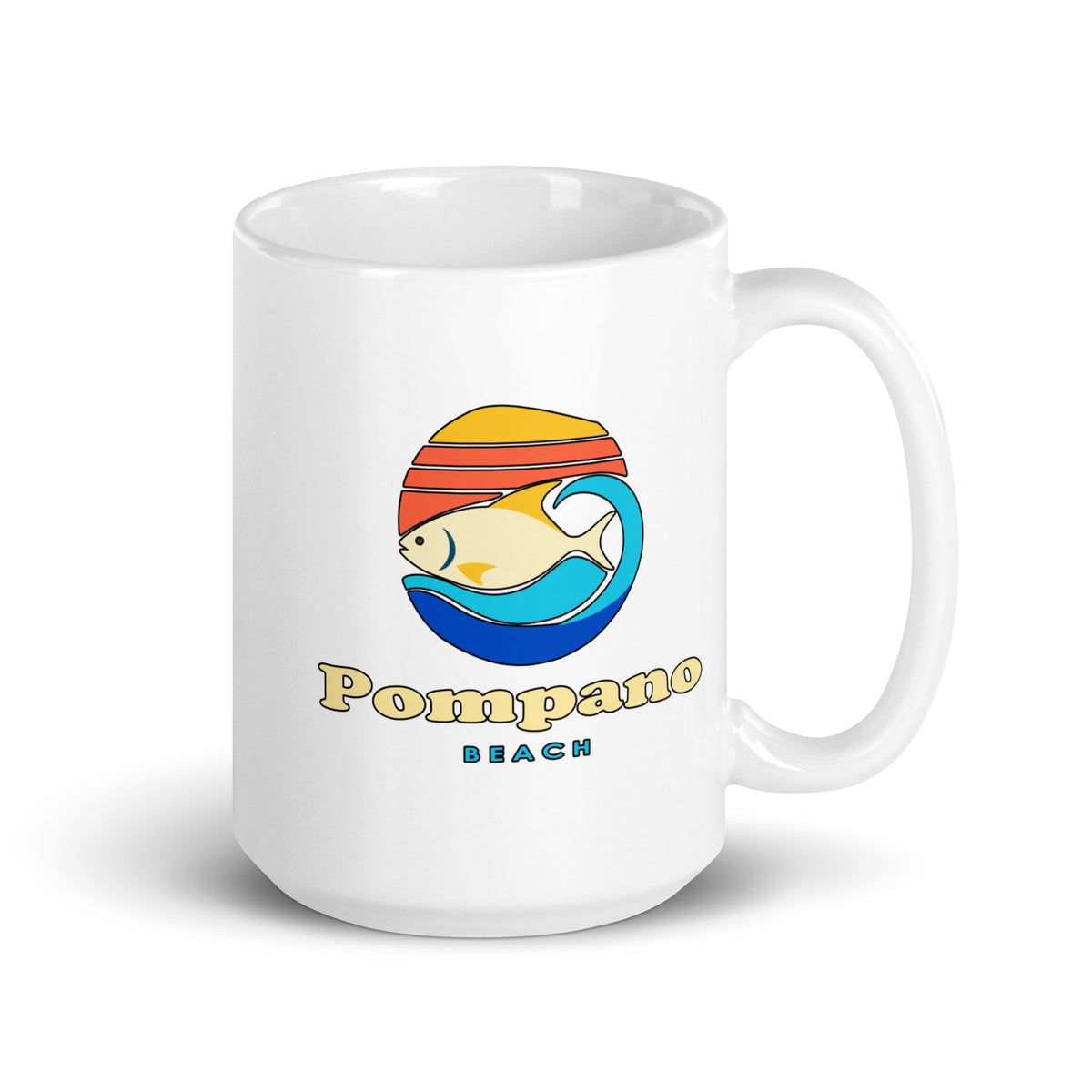 Pompano Beach — White mug, 15 oz, right side, logo on both sides