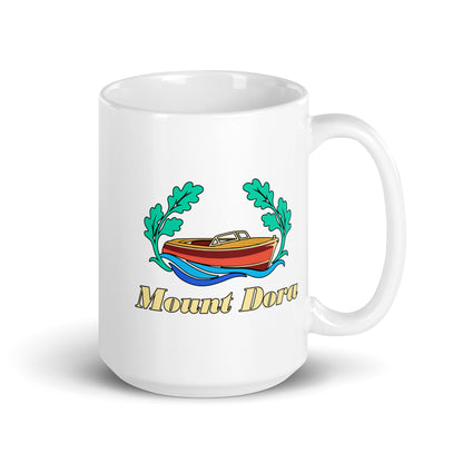 Mount Dora — White mug, 15 oz, right side, logo on both sides