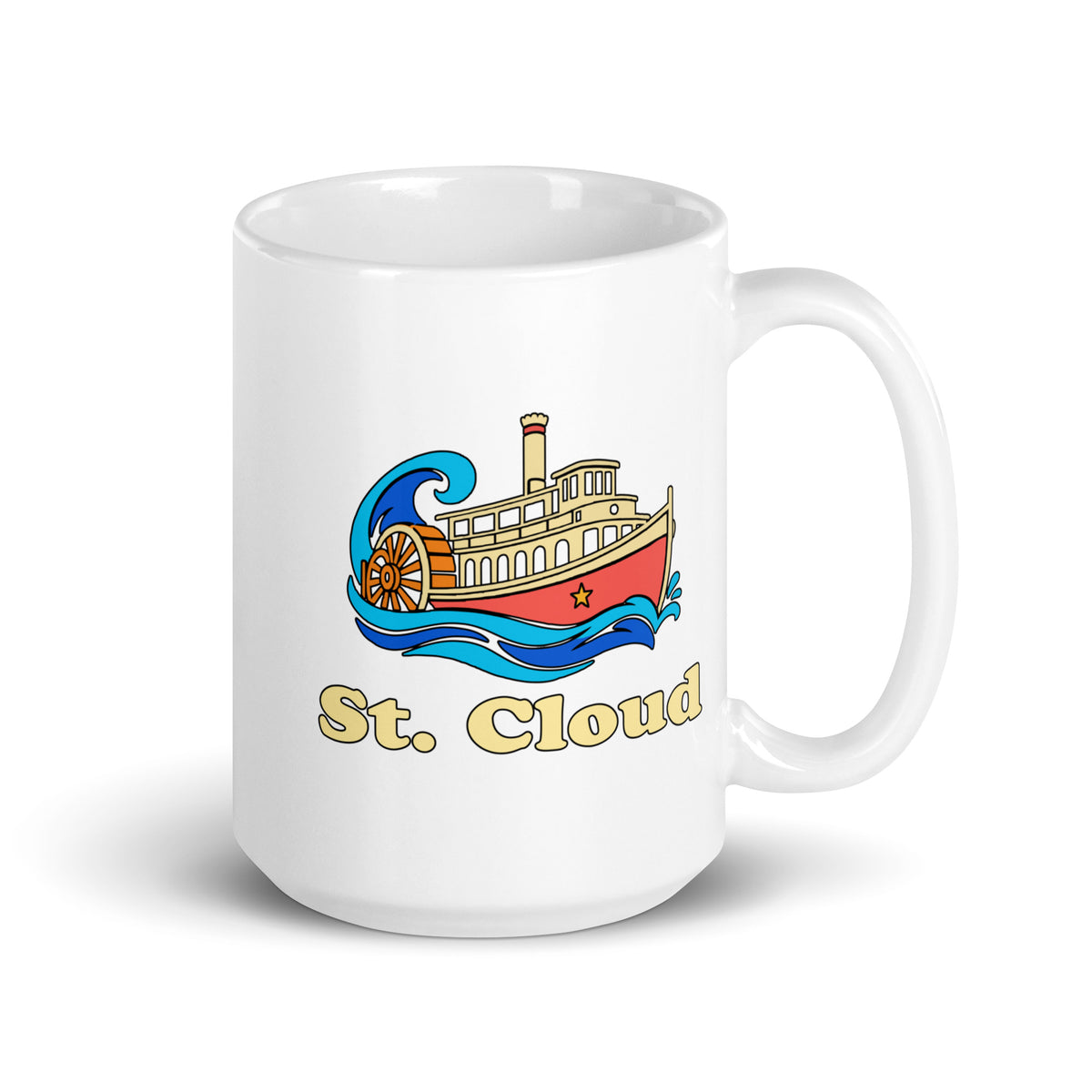 St. Cloud — White mug, 15 oz, right side, logo on both sides