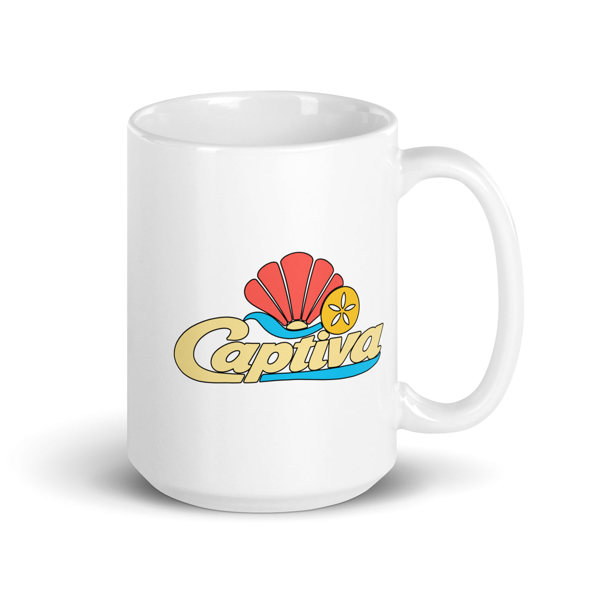 Captiva — White mug, 15 oz, right side, logo on both sides