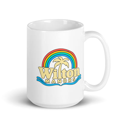 Wilton Manors — White mug, 15 oz, right side, logo on both sides