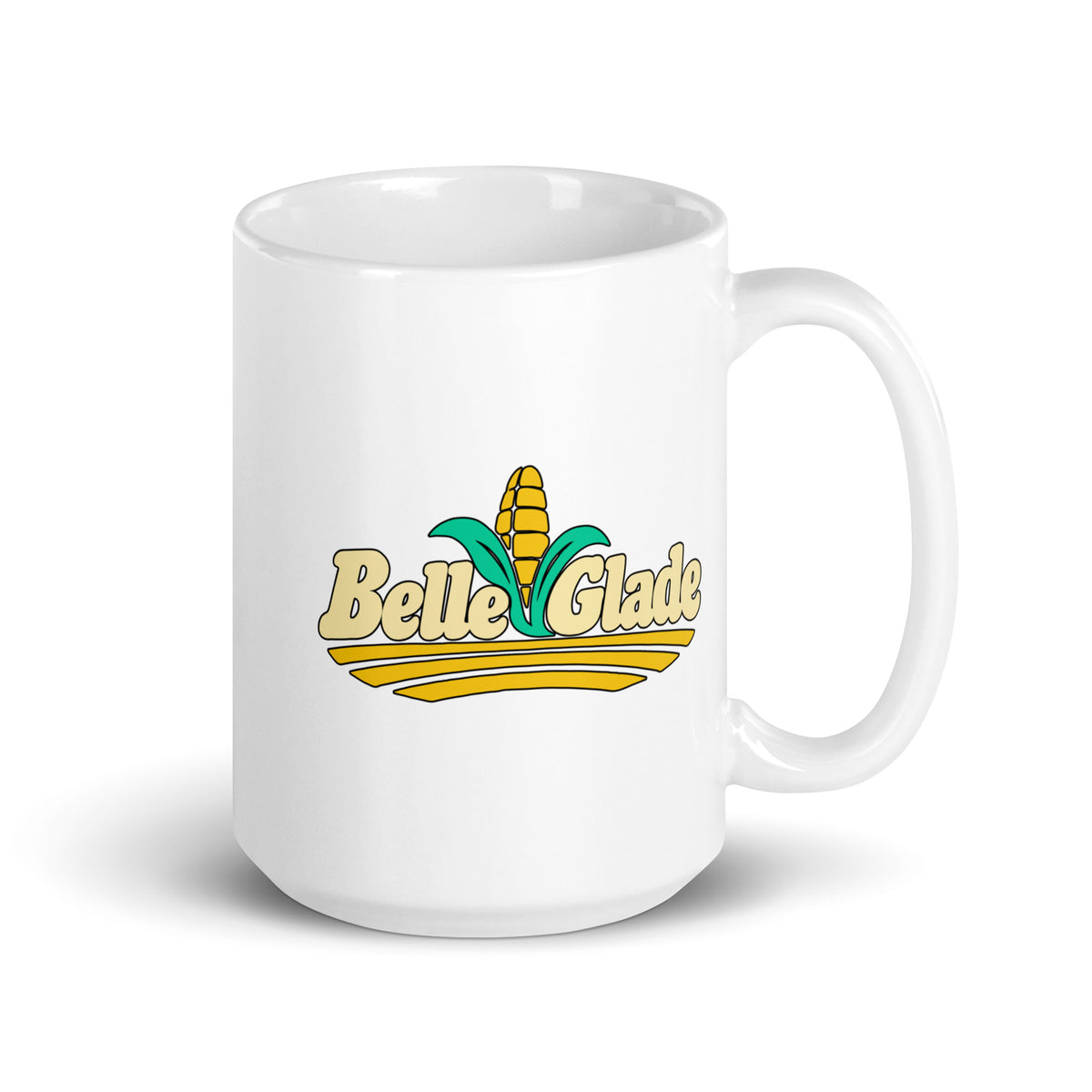 Belle Glade — White mug, 15 oz, right side, logo on both sides