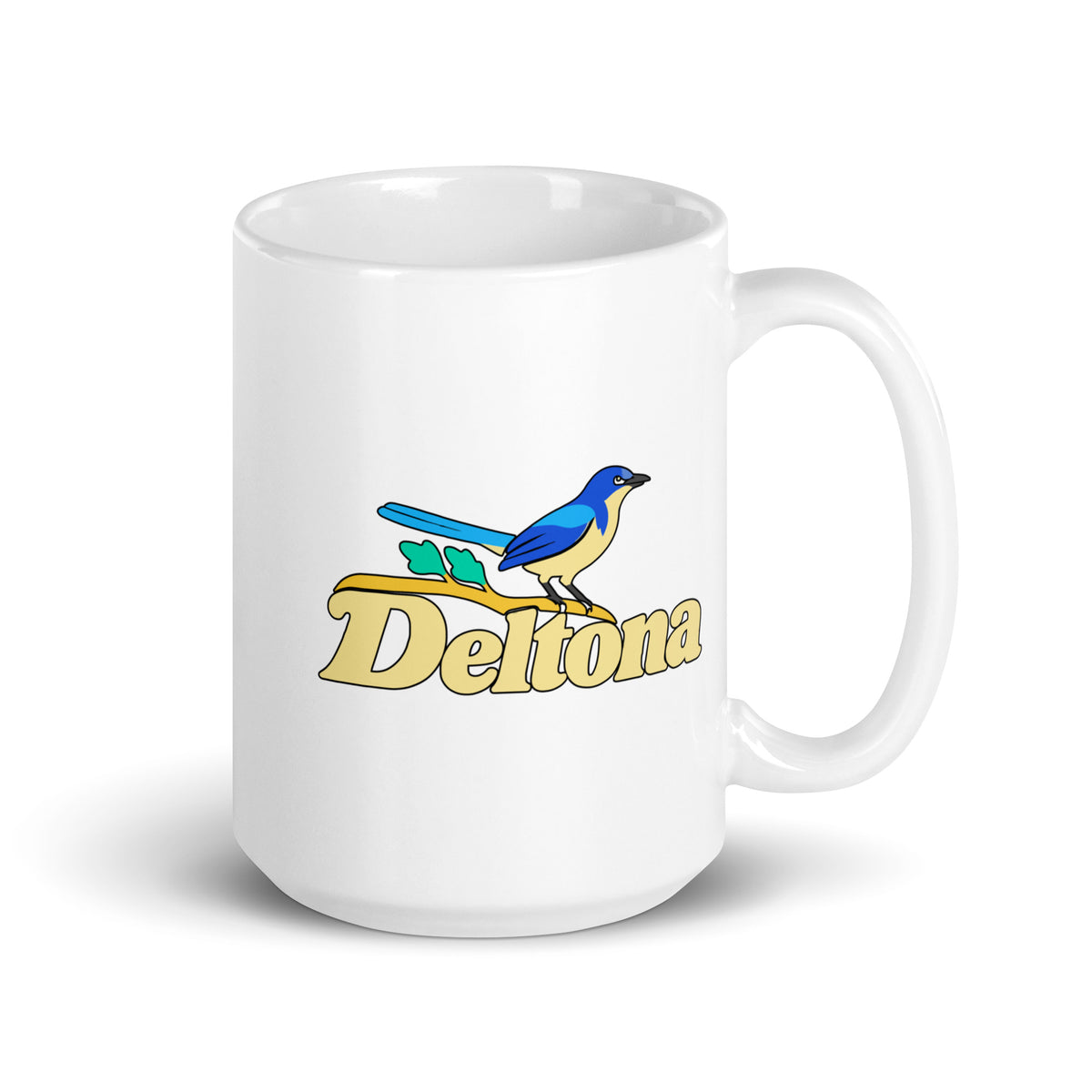Deltona — White mug, 15 oz, right side, logo on both sides