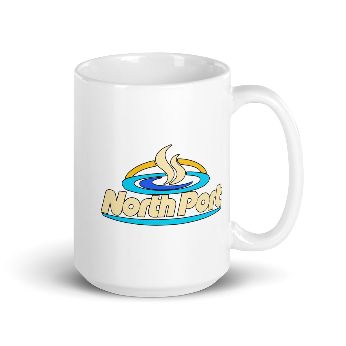 North Port — White mug, 15 oz, right side, logo on both sides