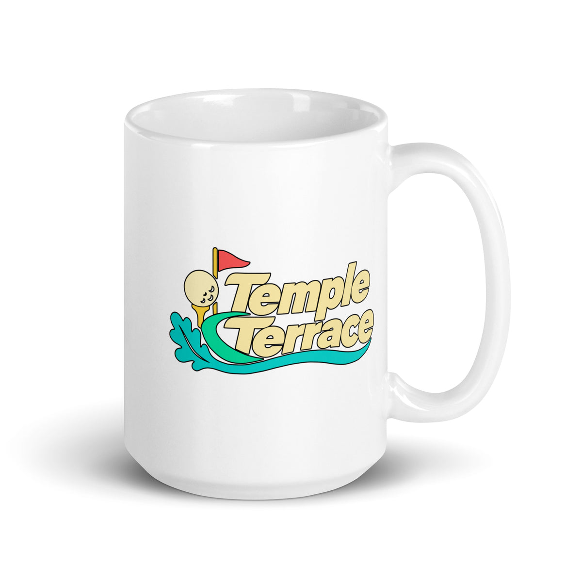 Temple Terrace — White mug, 15 oz, right side, logo on both sides