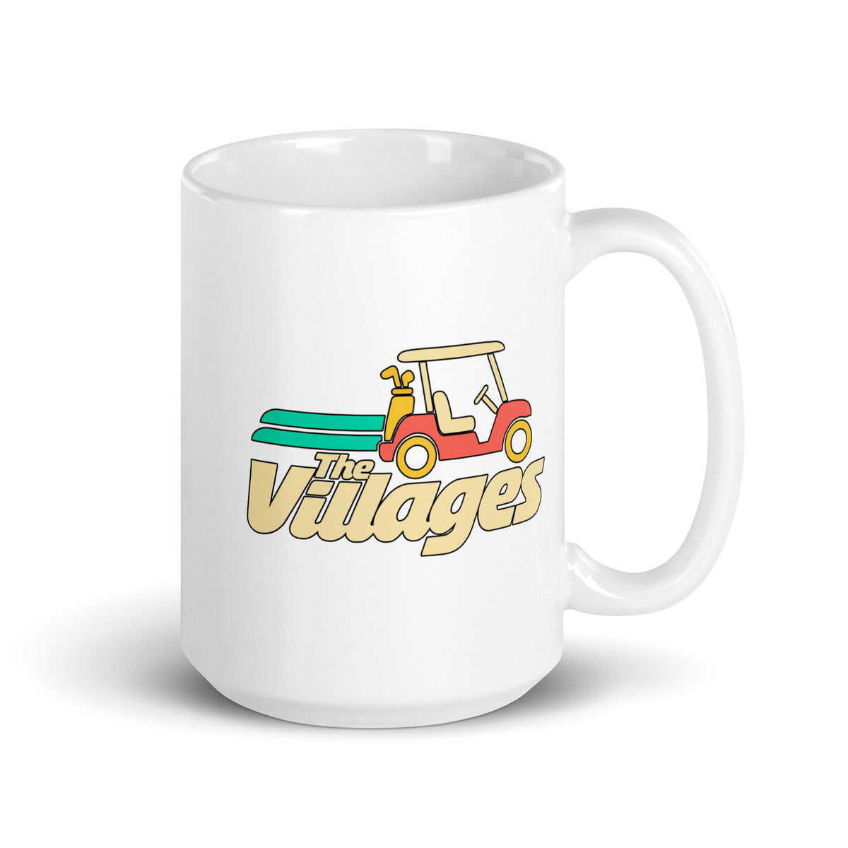 The Villages — White mug, 15 oz, right side, logo on both sides
