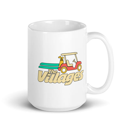The Villages — White mug, 15 oz, right side, logo on both sides
