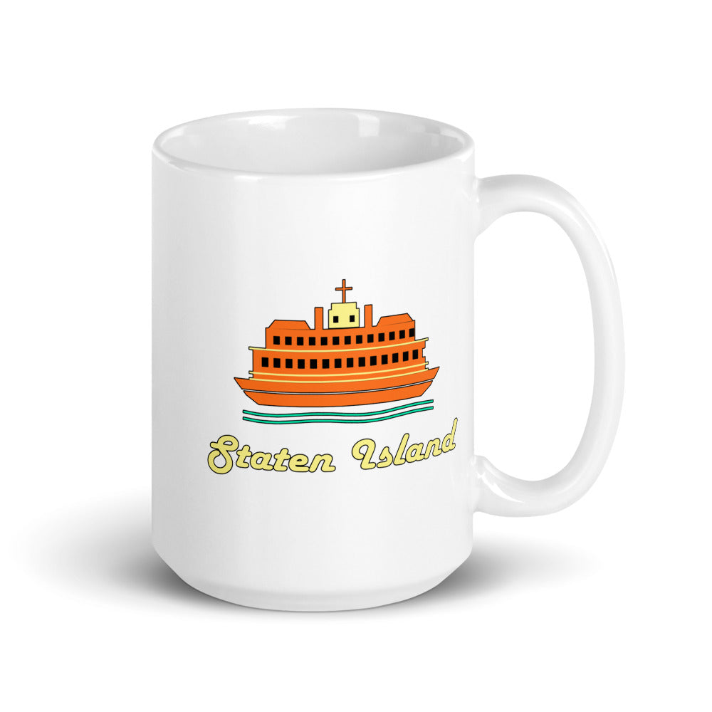 Staten Island — white mug, 15 oz, right side, logo on both sides