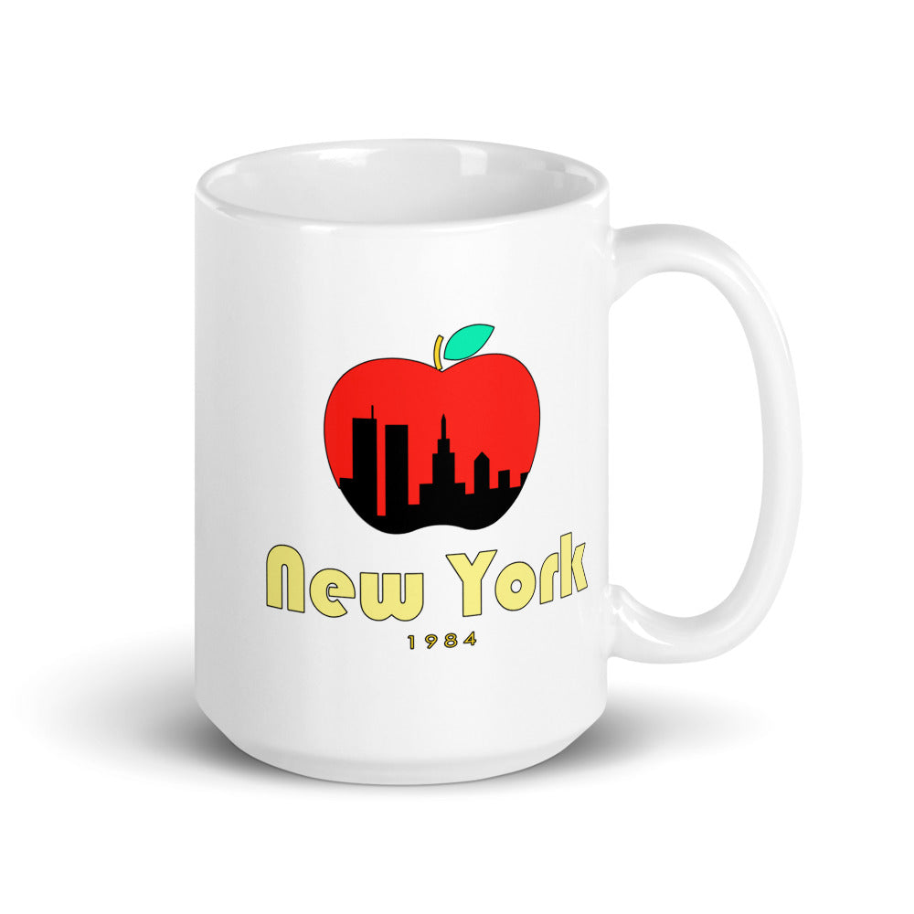 New York — white mug, 15 oz, right side, logo on both sides