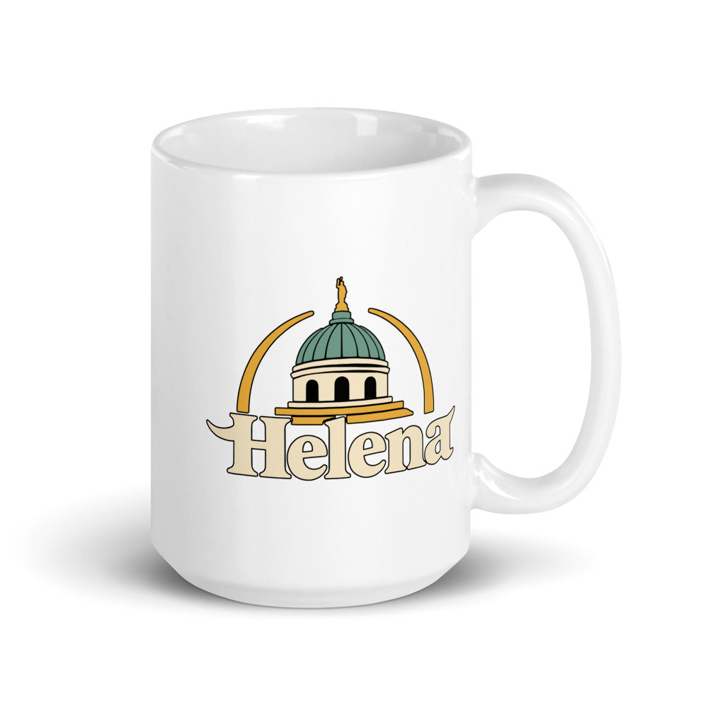Helena — white mug, 15 oz, right side, logo on both sides