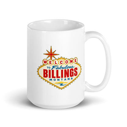 Billings - Welcome Sign — white mug, 15 oz, right side, logo on both sides