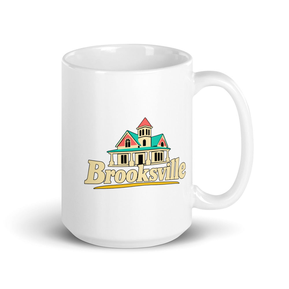 Brooksville — white mug, 15 oz, right side, logo on both sides