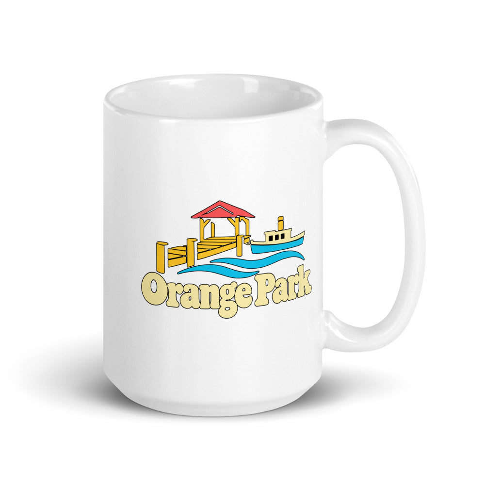 Orange Park — white mug, 15 oz, right side, logo on both sides