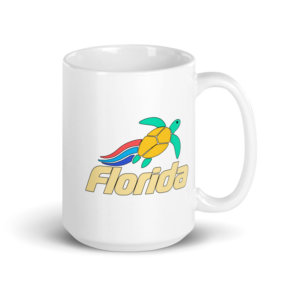 Florida Sea Turtle — white mug, 15 oz, right side, logo on both sides