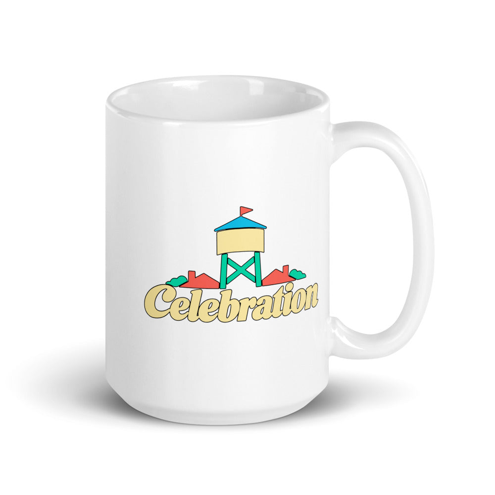 Celebration — white mug, 15 oz, right side, logo on both sides