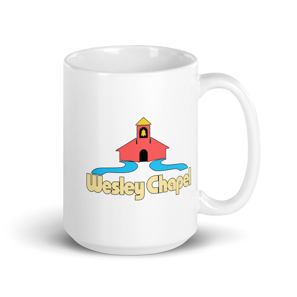 Wesley Chapel — white mug, 15 oz, right side, logo on both sides
