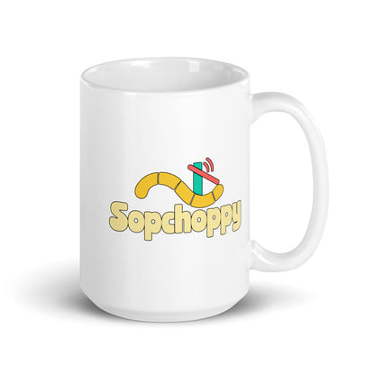 Sopchoppy — white mug, 15 oz, right side, logo on both sides