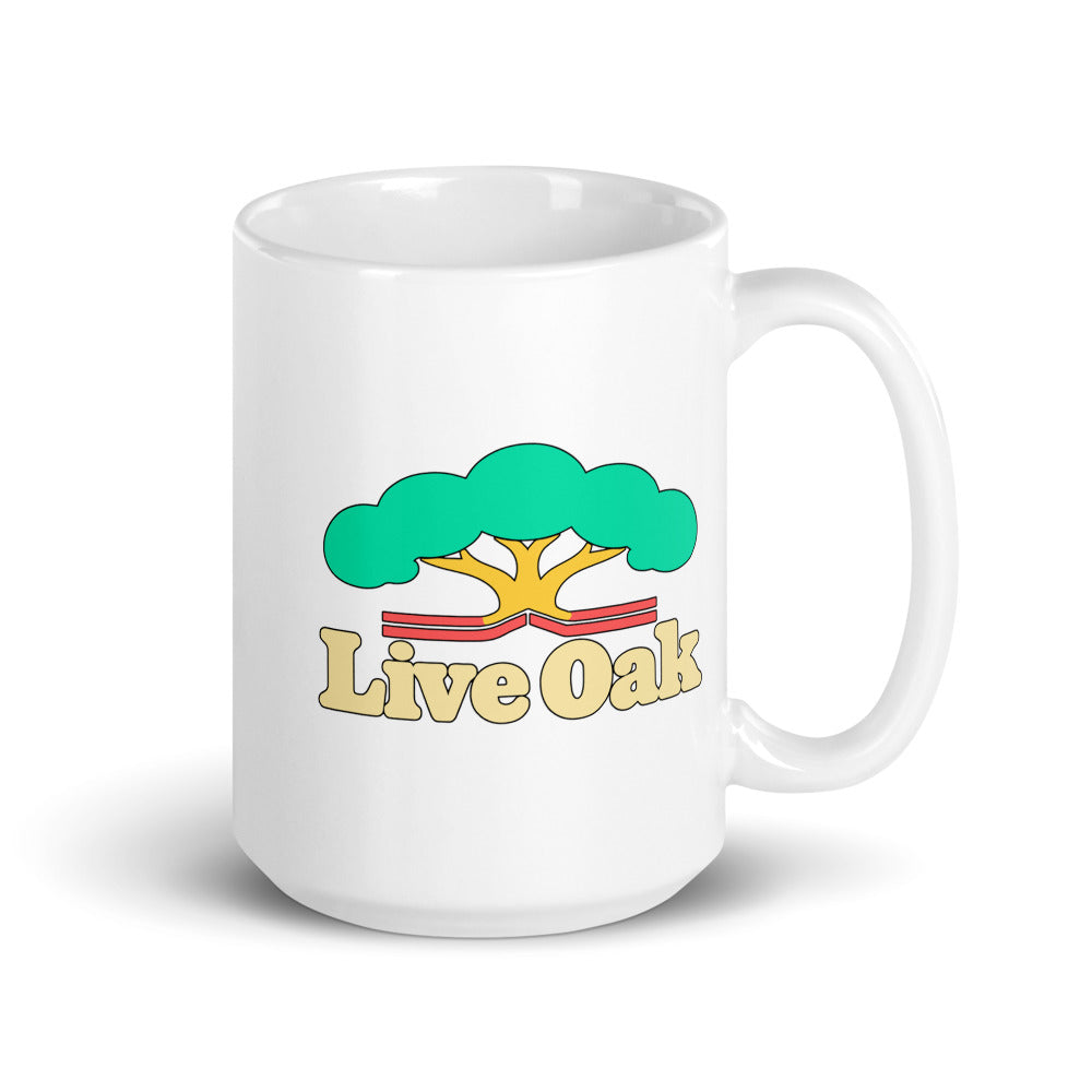 Live Oak — white mug, 15 oz, right side, logo on both sides