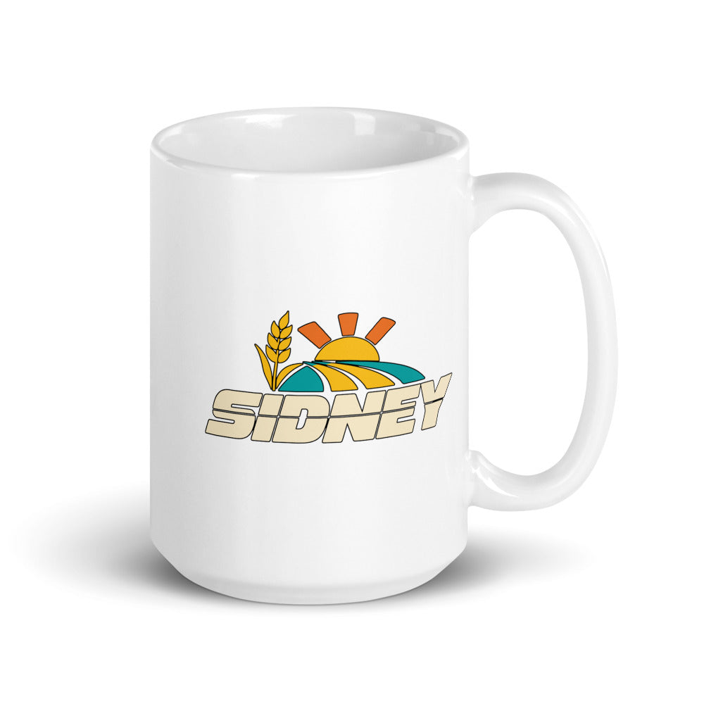 Sidney — white mug, 15 oz, right side, logo on both sides
