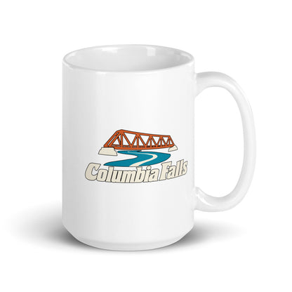 Columbia Falls — white mug, 15 oz, right side, logo on both sides